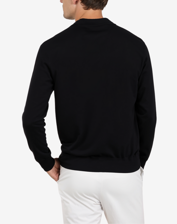 The Black Extrafine Merino Buttonless Polo