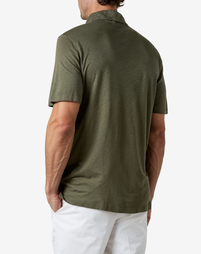 The Olive Green Linen Desert Polo Shirt