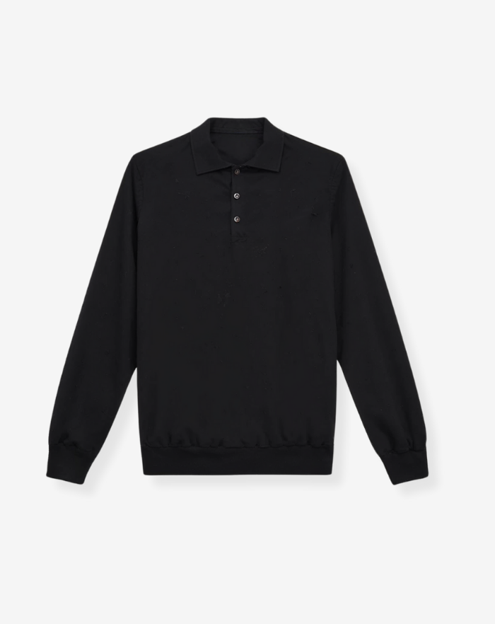 The Black Extrafine Merino Polo