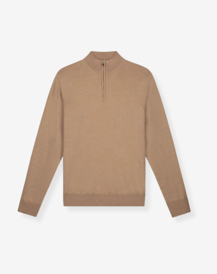 The Beige Extrafine Merino Half Zip Sweater