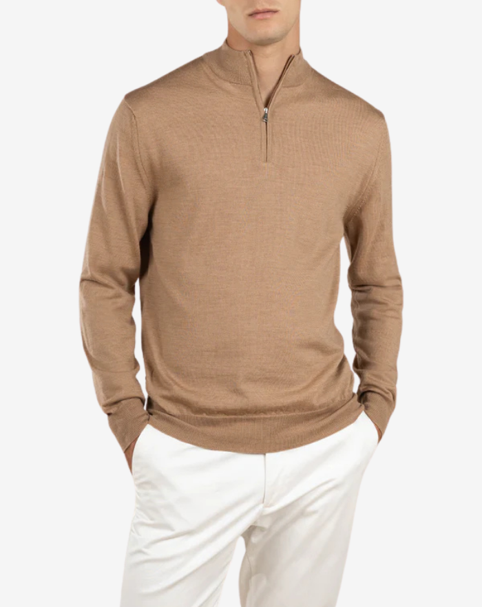 The Beige Extrafine Merino Half Zip Sweater