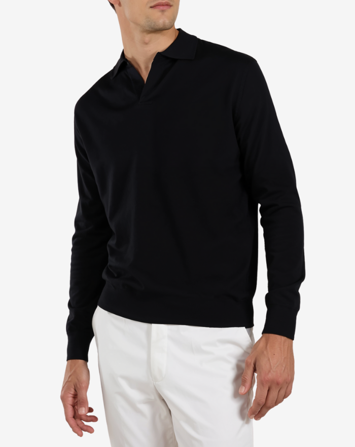 The Black Extrafine Merino Buttonless Polo