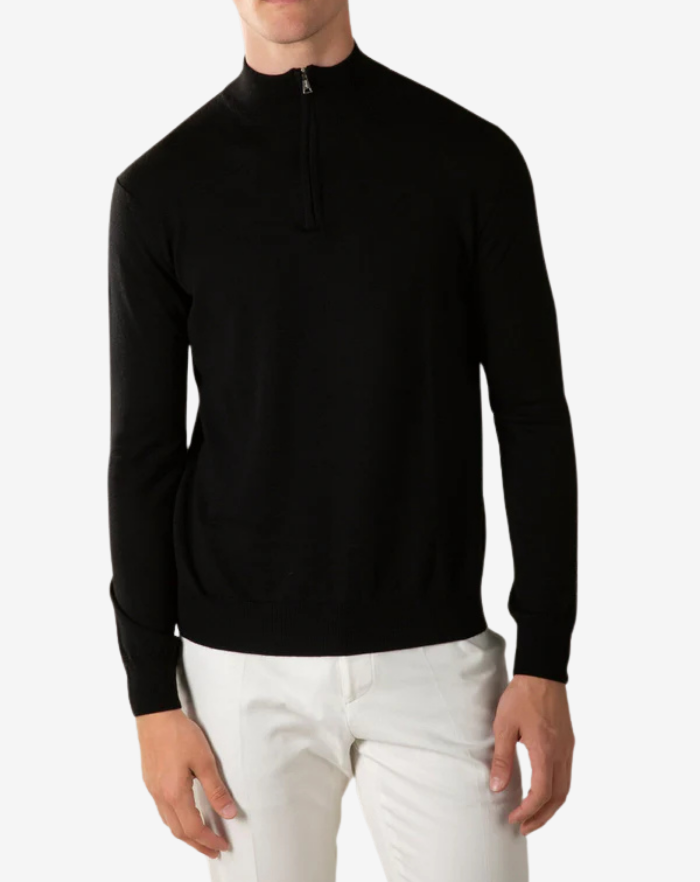 The Black Extrafine Merino Half Zip Sweater