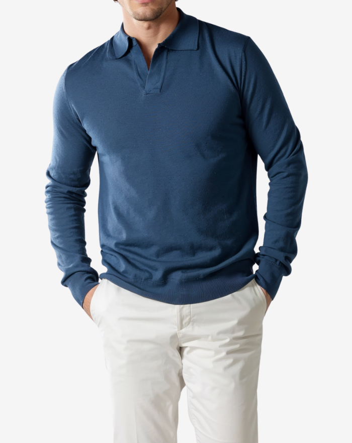 The Blue Extrafine Merino Buttonless Polo