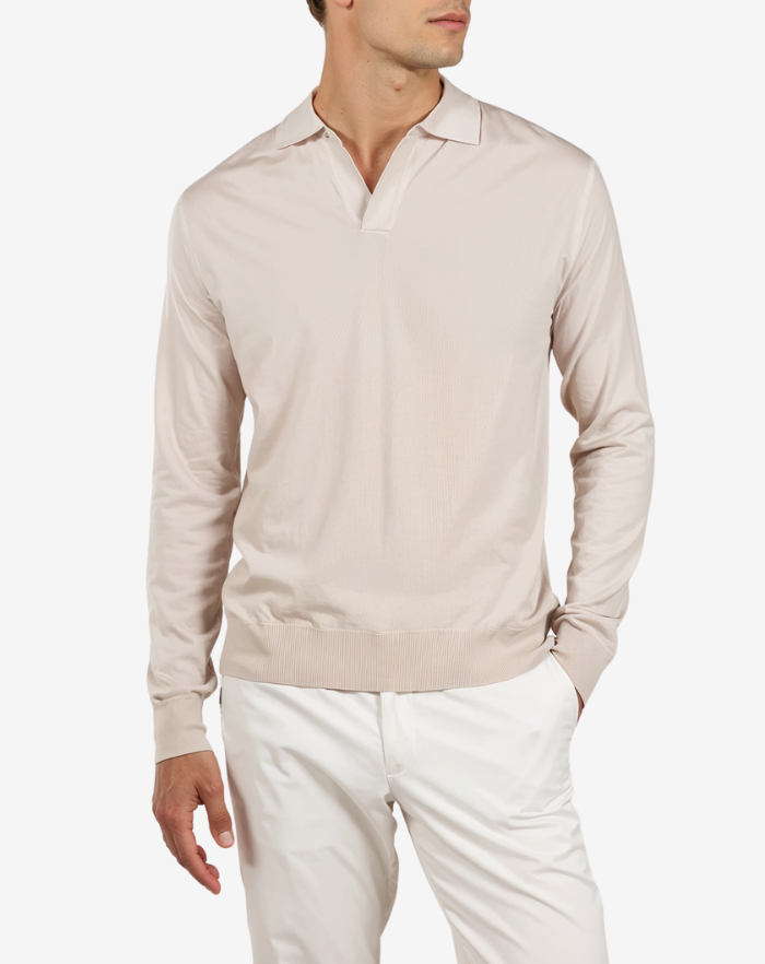 The Ecru Extrafine Merino Buttonless Polo