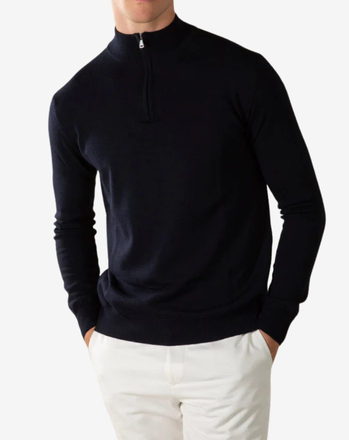 The Navy Blue Extrafine Merino Half Zip Sweater