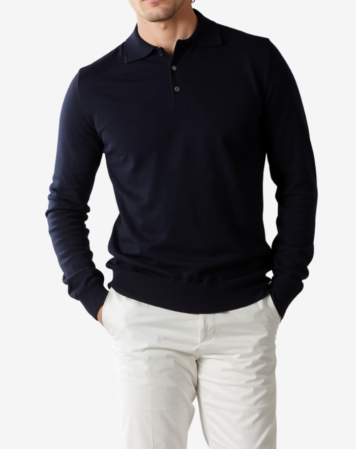 The Navy Blue Extrafine Merino Polo