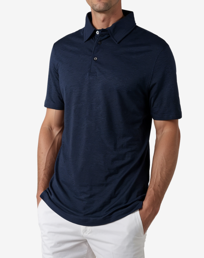 The Navy Blue Linen Desert Polo Shirt