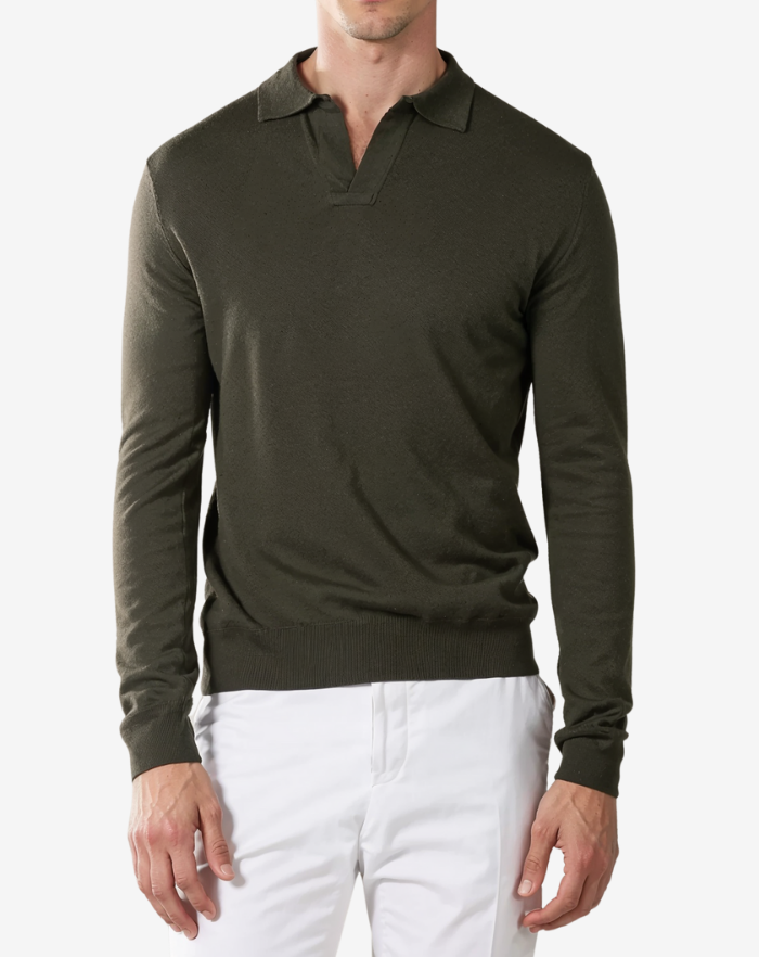 The Olive Green Extrafine Merino Buttonless Polo