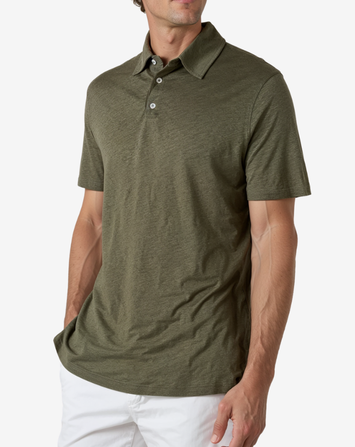 The Olive Green Linen Desert Polo Shirt