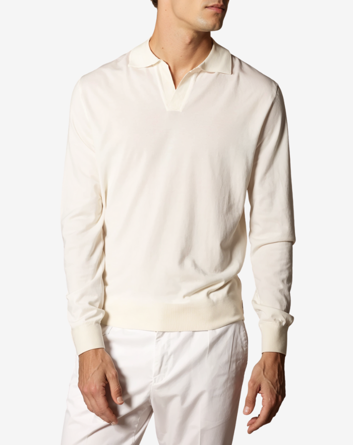 The White Extrafine Merino Buttonless Polo