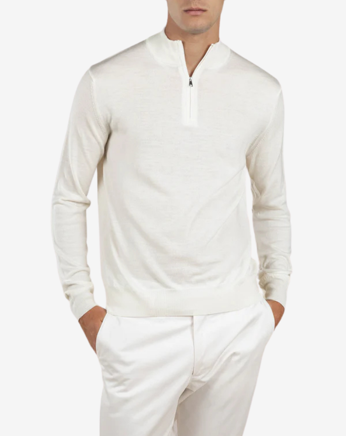 The White Extrafine Merino Half Zip Sweater